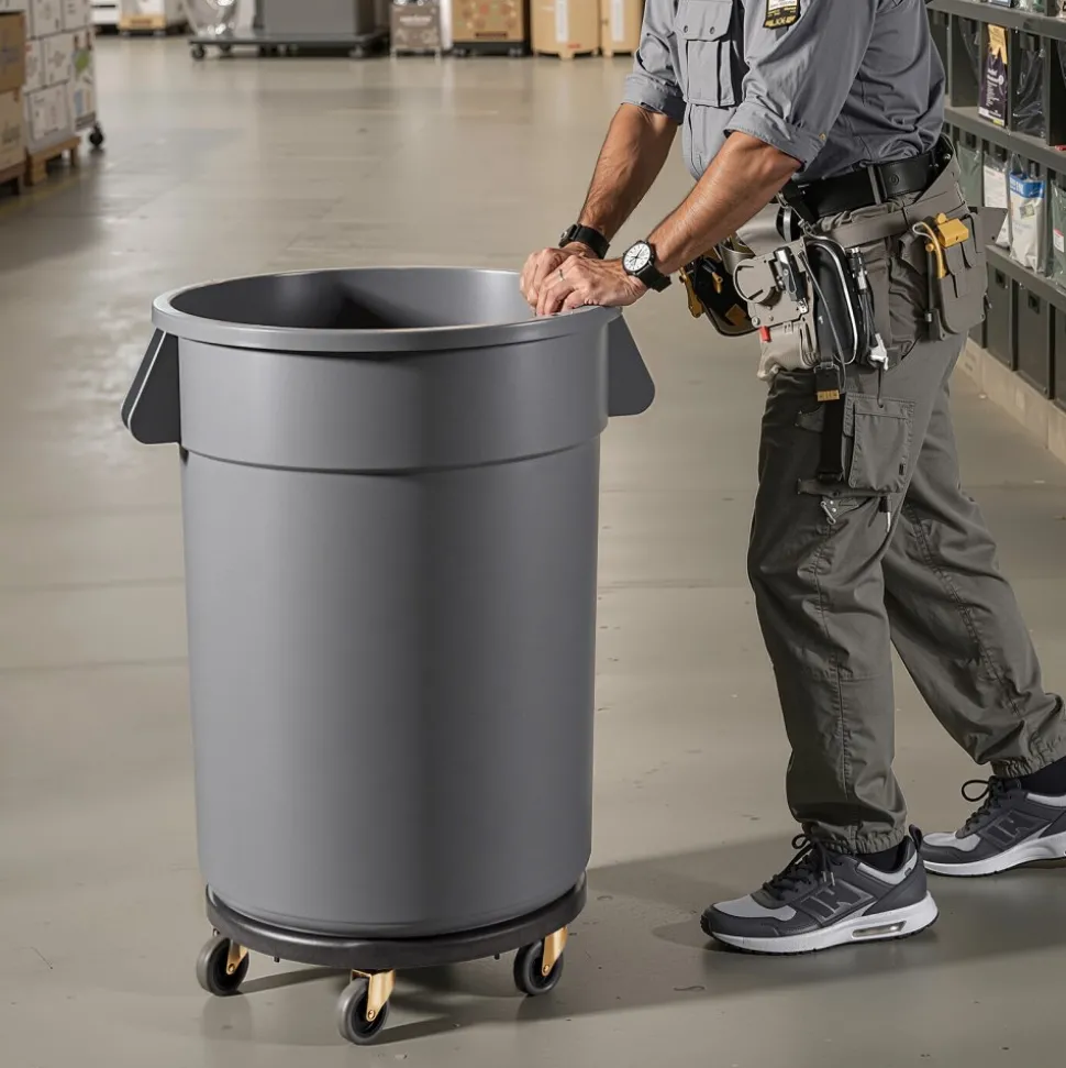 VEVOR Trash Can Dolly, Fit 20, 32, 44, 55 Gallon Containers, 2 Packs Round Trash Can Roller Base with 4 Lockable Wheels, 500lbs Heavy Duty Barrel Dolly, Multi-Functional Rolling Dolly Cart