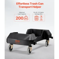 VEVOR Trash Can Dolly, Fit 16/23 Gallon Containers, Slim Trash Can Roller Base with 4 Lockable Wheels, 200lbs Weight Capacity, Heavy Duty Barrel Dolly, Smooth & Quiet Rolling Plastic Bin Dolly