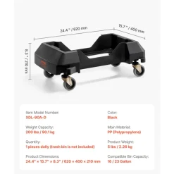 VEVOR Trash Can Dolly, Fit 16/23 Gallon Containers, Slim Trash Can Roller Base with 4 Lockable Wheels, 200lbs Weight Capacity, Heavy Duty Barrel Dolly, Smooth & Quiet Rolling Plastic Bin Dolly
