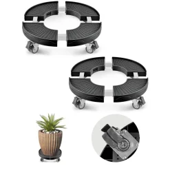 VEVOR Trash Can Dolly with 4 Lockable Wheels, 440lbs Weight Capacity, 2 Packs Round Trash Can Roller Base, 15-22.8 in Adjustable, Heavy Duty Plant Caddy, Multi-Functional Rolling Dolly Cart, Black