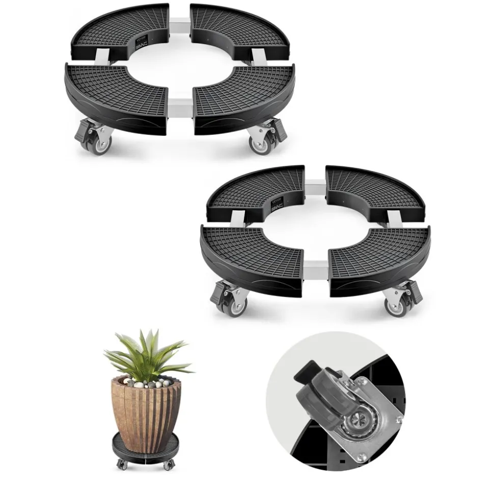 VEVOR Trash Can Dolly with 4 Lockable Wheels, 440lbs Weight Capacity, Round Trash Can Roller Base, 15-22.8 in Adjustable, Heavy Duty Drum Dolly Plant Caddy, Multi-Functional Rolling Dolly Cart, Blue