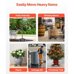 VEVOR Trash Can Dolly with 4 Lockable Wheels, 440lbs Weight Capacity, Round Trash Can Roller Base, 15-22.8 in Adjustable, Heavy Duty Drum Dolly Plant Caddy, Multi-Functional Rolling Dolly Cart, Black