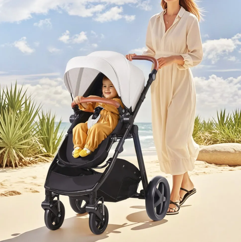 VEVOR Travel System Stroller with Infant Bassinet, 2-in-1 Baby Cradle Stroller Combo, Reversible Seat, Easy One-button Folding, EVA Tires with Brake Aluminum Stroller Carseat Combo Set (White)