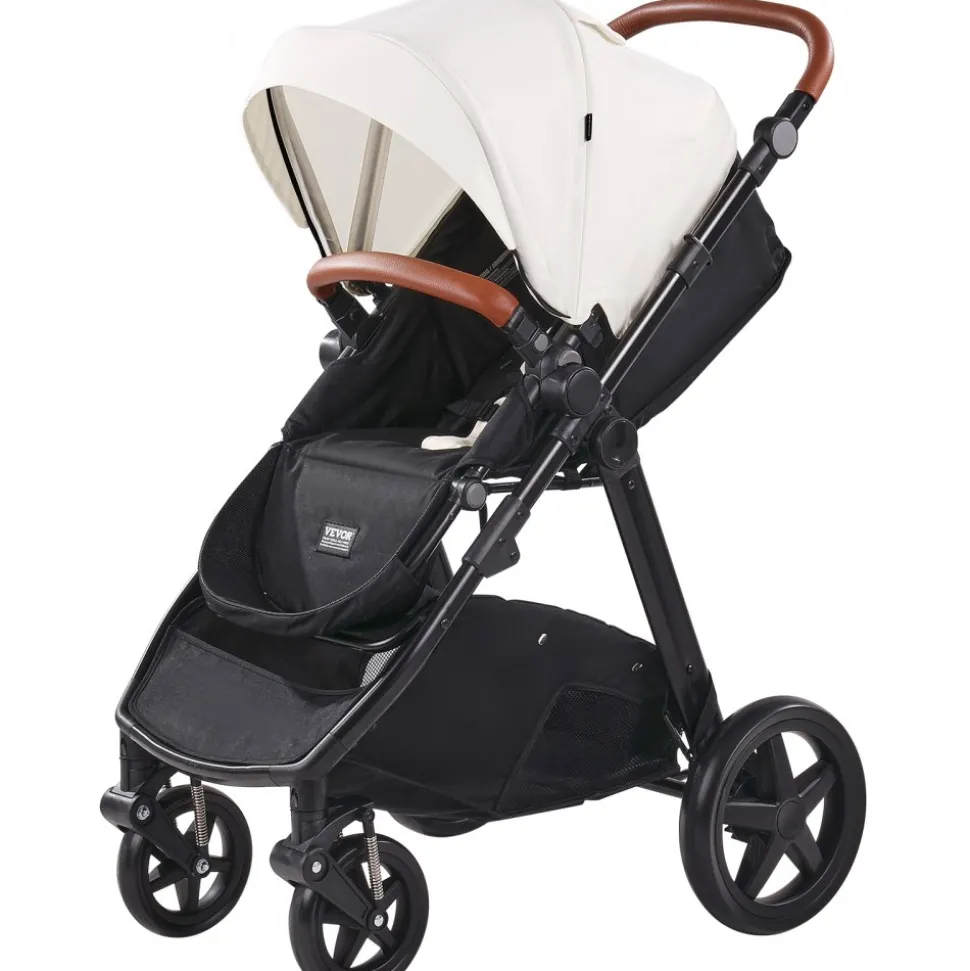 VEVOR Travel System Stroller with Infant Bassinet, 2-in-1 Baby Cradle Stroller Combo, Reversible Seat, Easy One-button Folding, EVA Tires with Brake Aluminum Stroller Carseat Combo Set (White)