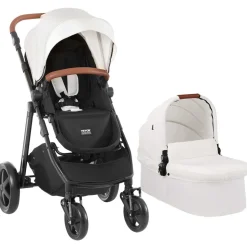 VEVOR Travel System Stroller with Infant Bassinet, 2-in-1 Baby Cradle Stroller Combo, Reversible Seat, Easy One-button Folding, EVA Tires with Brake Aluminum Stroller Carseat Combo Set (White)