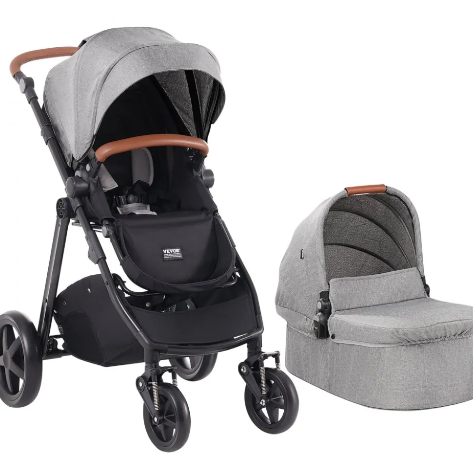 VEVOR Travel System Stroller with Infant Bassinet, 2-in-1 Baby Cradle Stroller Combo, Reversible Seat, Easy One-button Folding, EVA Tires with Brake Aluminum Stroller Carseat Combo Set (Dark Gray)
