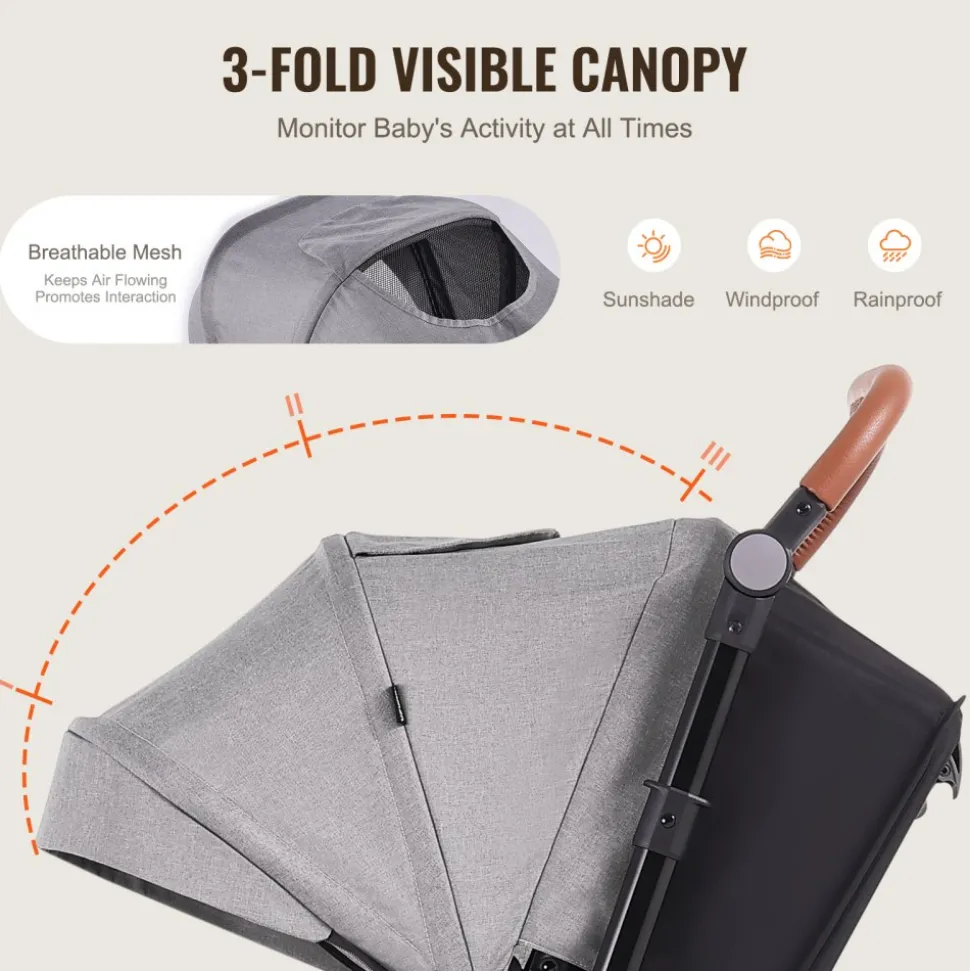 VEVOR Travel System Stroller with Infant Bassinet, 2-in-1 Baby Cradle Stroller Combo, Reversible Seat, Easy One-button Folding, EVA Tires with Brake Aluminum Stroller Carseat Combo Set (Dark Gray)