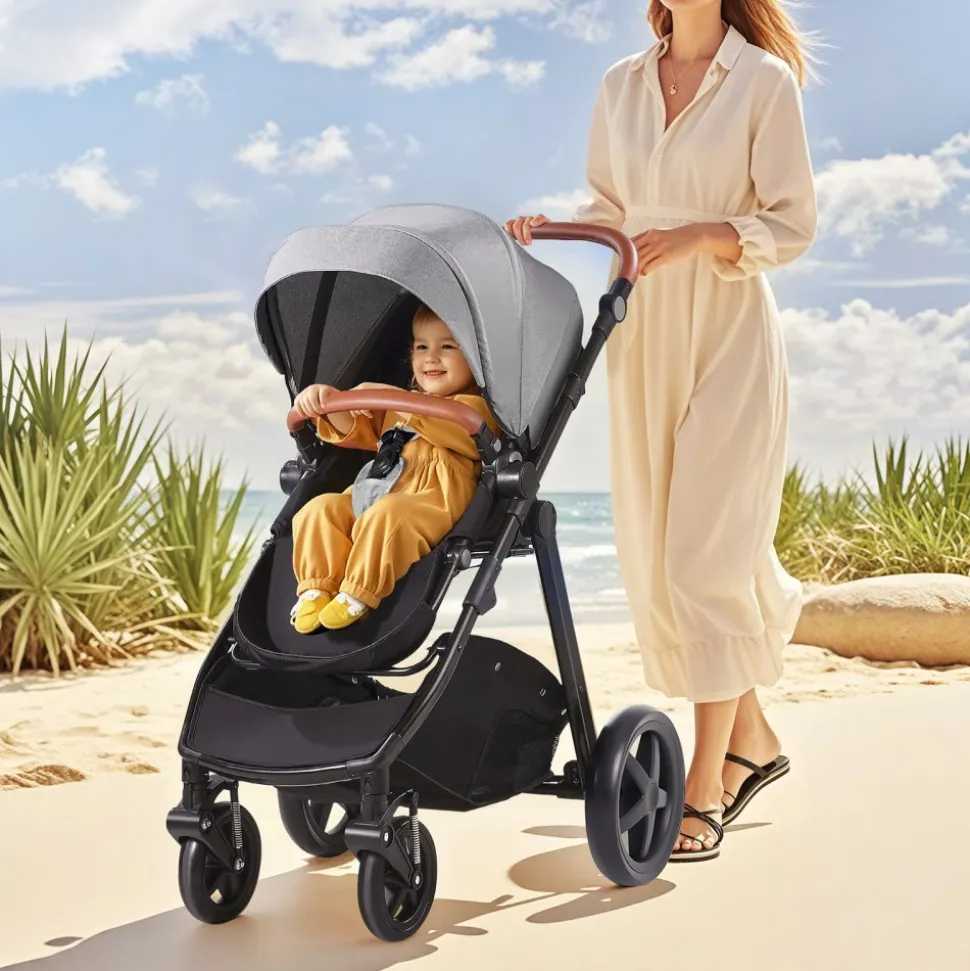 VEVOR Travel System Stroller with Infant Bassinet, 2-in-1 Baby Cradle Stroller Combo, Reversible Seat, Easy One-button Folding, EVA Tires with Brake Aluminum Stroller Carseat Combo Set (Dark Gray)