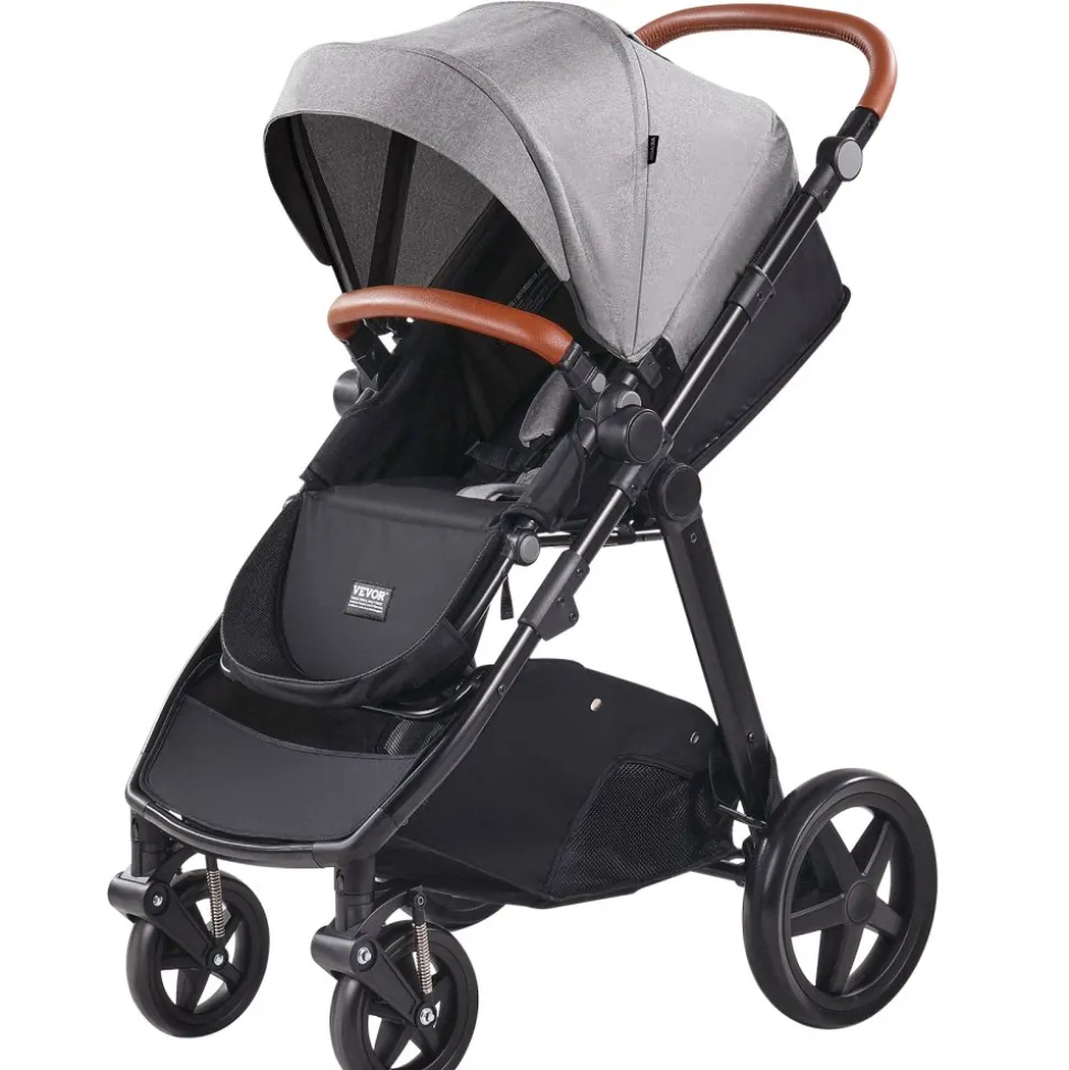 VEVOR Travel System Stroller with Infant Bassinet, 2-in-1 Baby Cradle Stroller Combo, Reversible Seat, Easy One-button Folding, EVA Tires with Brake Aluminum Stroller Carseat Combo Set (Dark Gray)