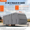 VEVOR Travel Trailer Cover, 27-30 ft RV Cover, 4-Layer Non-Woven Fabric Camper Cover, Waterproof, Windproof and Rip-Stop Class A RV Cover, with Storage Bag, Repair Patches, Straps and Tire Covers