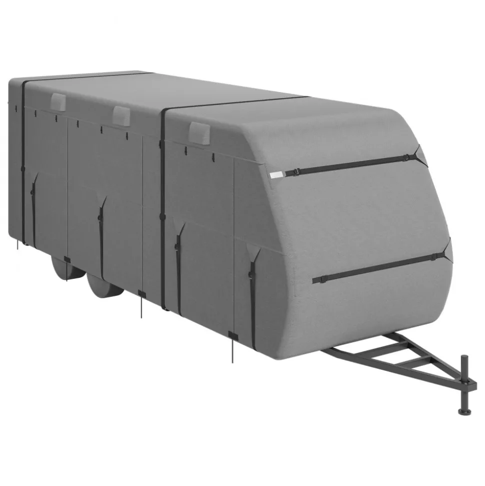 VEVOR Travel Trailer Cover, 27-30 ft RV Cover, 4-Layer Non-Woven Fabric Camper Cover, Waterproof, Windproof and Rip-Stop Class A RV Cover, with Storage Bag, Repair Patches, Straps and Tire Covers