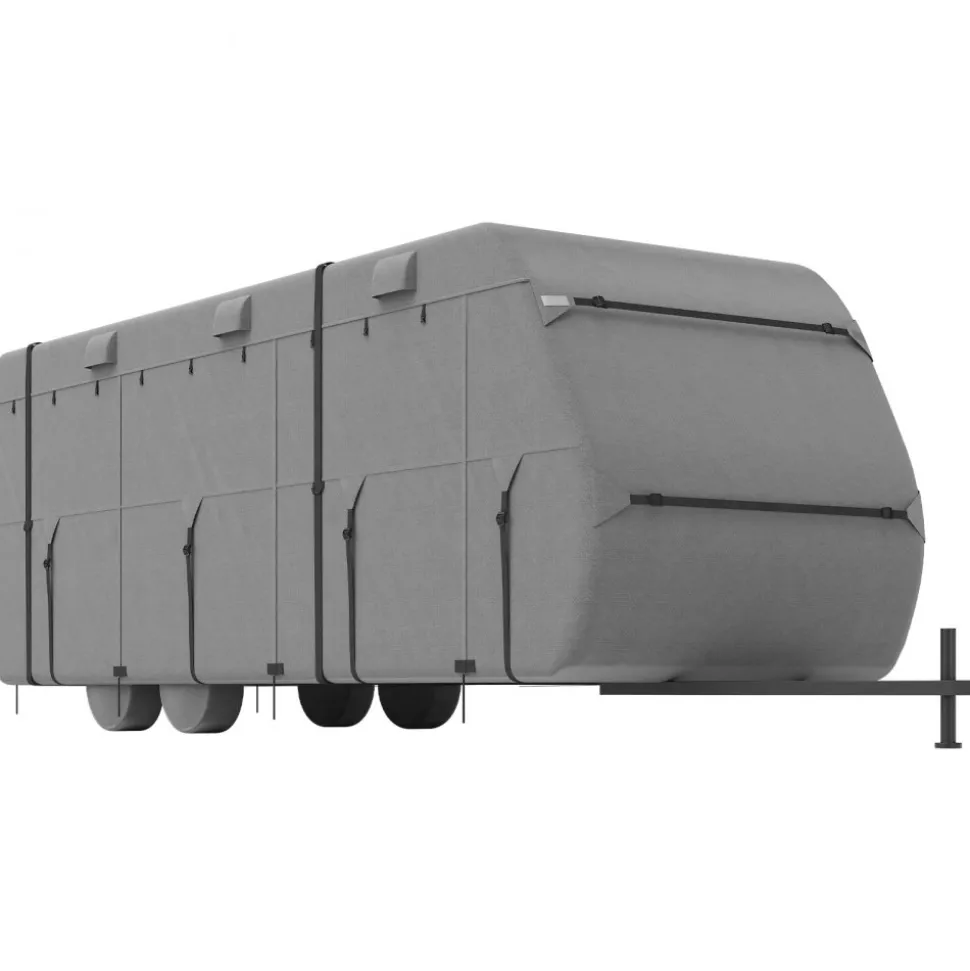 VEVOR Travel Trailer Cover, 27-30 ft RV Cover, 4-Layer Non-Woven Fabric Camper Cover, Waterproof, Windproof and Rip-Stop Class A RV Cover, with Storage Bag, Repair Patches, Straps and Tire Covers