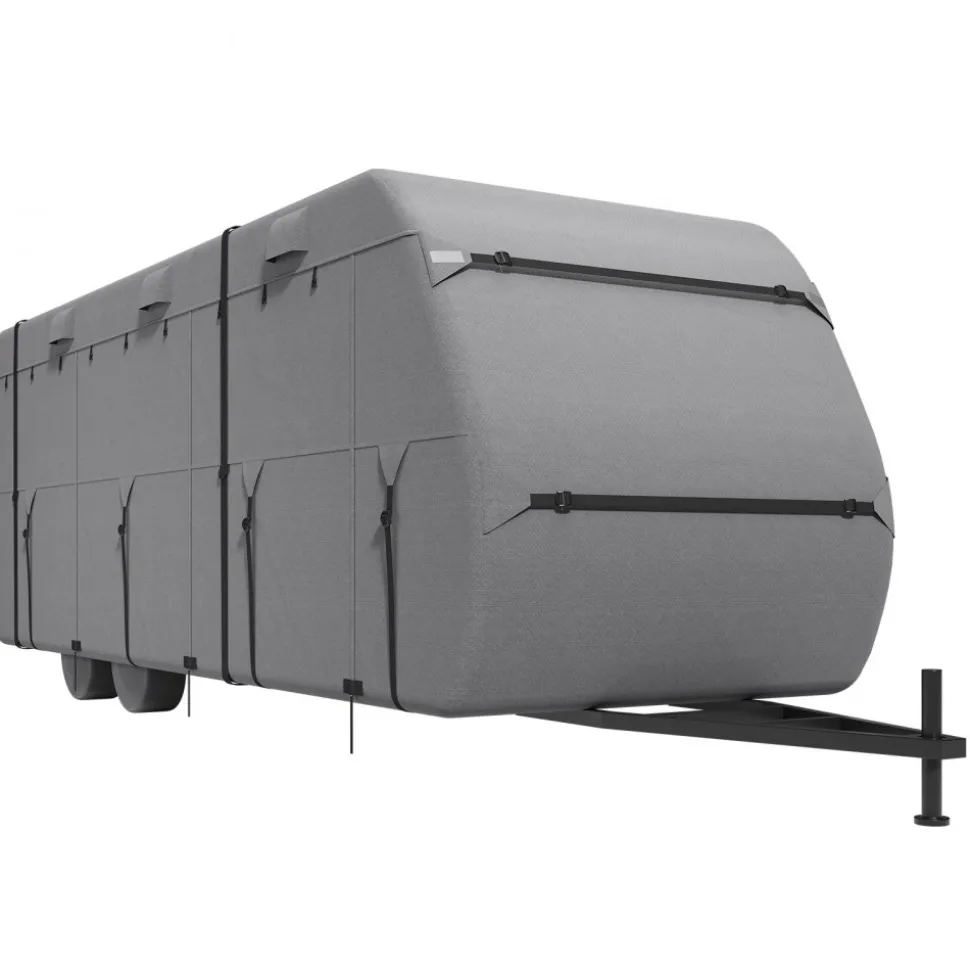 VEVOR Travel Trailer Cover, 27-30 ft RV Cover, 4-Layer Non-Woven Fabric Camper Cover, Waterproof, Windproof and Rip-Stop Class A RV Cover, with Storage Bag, Repair Patches, Straps and Tire Covers