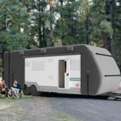 VEVOR Travel Trailer Cover, 20-22 ft RV Cover, 4-Layer Non-Woven Fabric Camper Cover, Waterproof, Windproof and Rip-Stop Class A RV Cover, with Storage Bag, Repair Patches, Straps and Tire Covers