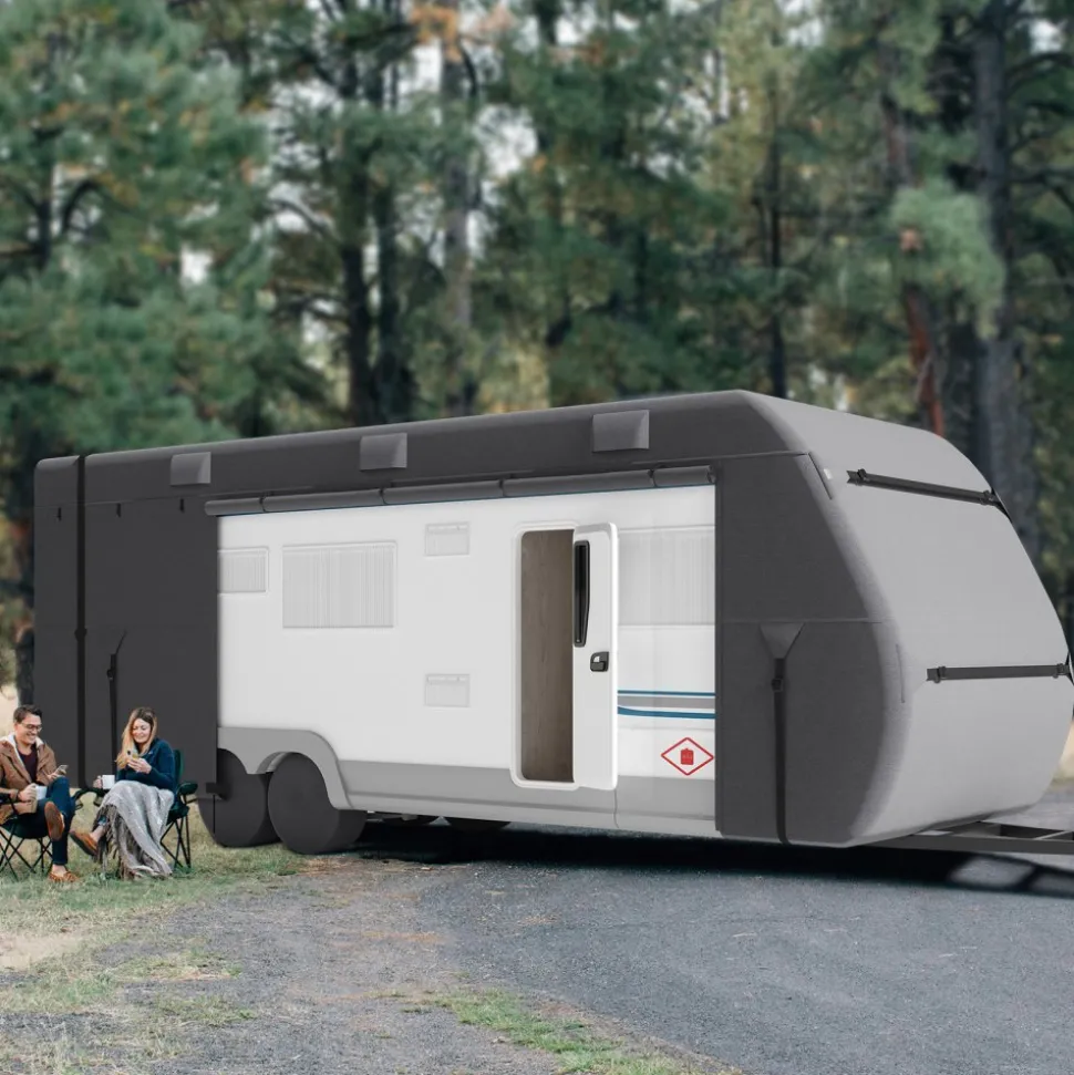 VEVOR Travel Trailer Cover, 20-22 ft RV Cover, 4-Layer Non-Woven Fabric Camper Cover, Waterproof, Windproof and Rip-Stop Class A RV Cover, with Storage Bag, Repair Patches, Straps and Tire Covers