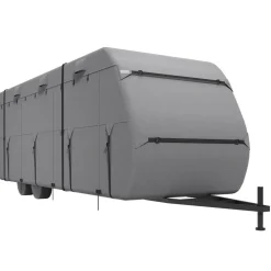 VEVOR Travel Trailer Cover, 20-22 ft RV Cover, 4-Layer Non-Woven Fabric Camper Cover, Waterproof, Windproof and Rip-Stop Class A RV Cover, with Storage Bag, Repair Patches, Straps and Tire Covers
