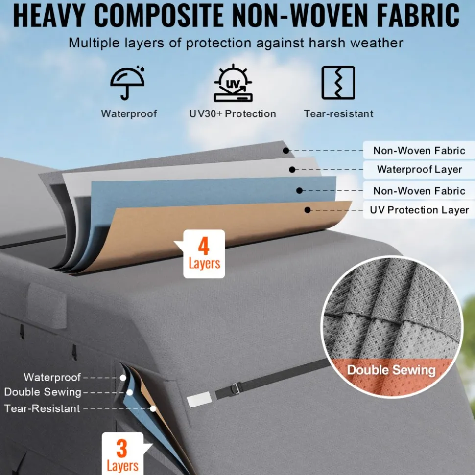 VEVOR Travel Trailer Cover, 20-22 ft RV Cover, 4-Layer Non-Woven Fabric Camper Cover, Waterproof, Windproof and Rip-Stop Class A RV Cover, with Storage Bag, Repair Patches, Straps and Tire Covers