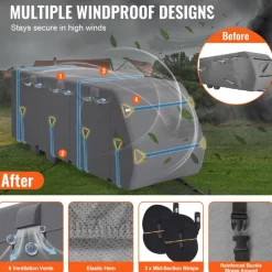 VEVOR Travel Trailer Cover, 24-27 ft RV Cover, 4-Layer Non-Woven Fabric Camper Cover, Waterproof, Windproof and Rip-Stop Class A RV Cover, with Storage Bag, Repair Patches, Straps and Tire Covers