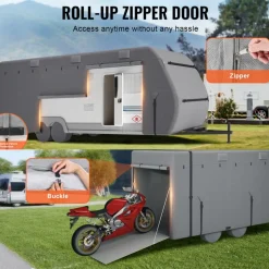 VEVOR Travel Trailer Cover, 24-27 ft RV Cover, 4-Layer Non-Woven Fabric Camper Cover, Waterproof, Windproof and Rip-Stop Class A RV Cover, with Storage Bag, Repair Patches, Straps and Tire Covers