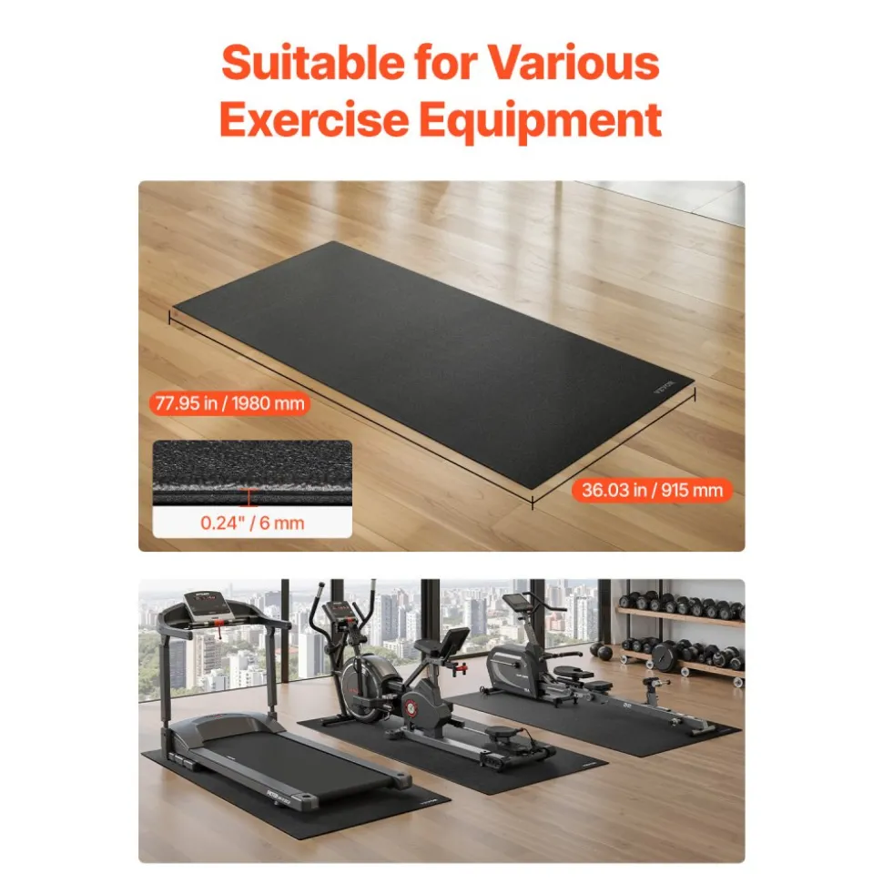 VEVOR Treadmill Mat for Carpet Floor, 23.62" x 51.18" x 0.16" Exercise Equipment Mat for Elliptical and Walking Pad, High Density PVC Floor Protector, Waterproof and Non-slip for Home Gym