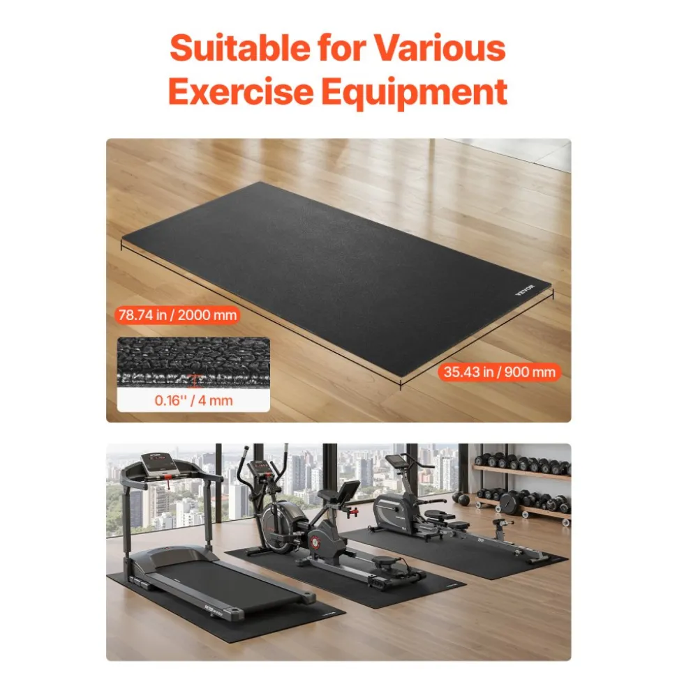 VEVOR Treadmill Mat for Carpet Floor, 35.5" x 78.7" x 0.16" Exercise Equipment Mat for Treadmills, Elliptical, Rowing Machine, High Density PVC Floor Protector, Waterproof and Non-slip for Home Gym