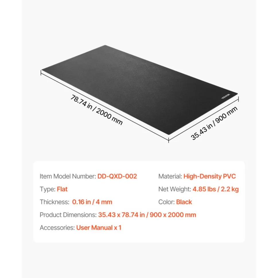 VEVOR Treadmill Mat for Carpet Floor, 35.5" x 78.7" x 0.16" Exercise Equipment Mat for Treadmills, Elliptical, Rowing Machine, High Density PVC Floor Protector, Waterproof and Non-slip for Home Gym