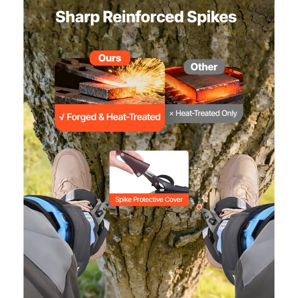 VEVOR Tree Climbing Spikes, Height-Adjustable Tree Climbing Gear with Straps & Padding Cushion, 350 lbs Load Capacity, Heavy Duty Steel Climb Spurs Arborist Equipment for Fruit Picking Hunting
