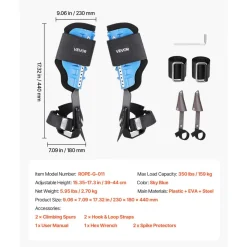 VEVOR Tree Climbing Spikes, Height-Adjustable Tree Climbing Gear with Straps & Padding Cushion, 350 lbs Load Capacity, Heavy Duty Steel Climb Spurs Arborist Equipment for Fruit Picking Hunting