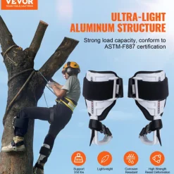 VEVOR Tree Climbing Spikes, 1 Pair Aluminum Climbing Spurs, 350lbs Load Capacity Tree Climbing Gear with Straps and Spike Protectors, Arborist Equipment for Climbers, Hunting, Fruit Picking, White