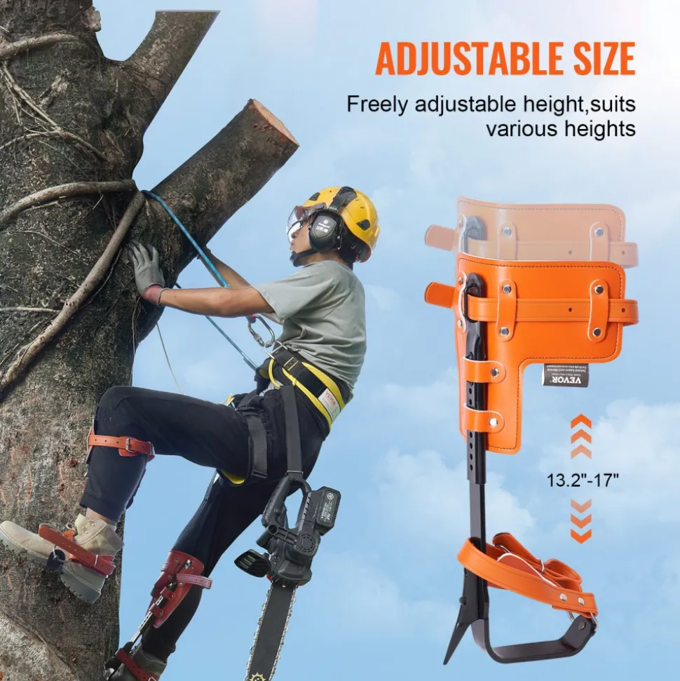 VEVOR Tree Climbing Spikes, 1 Pair Alloy Steel Climbing Spurs, 350lbs Load Capacity Tree Climbing Gear with Straps and Spike Protectors, Arborist Equipment for Climbers, Hunting, Fruit Picking, Orange