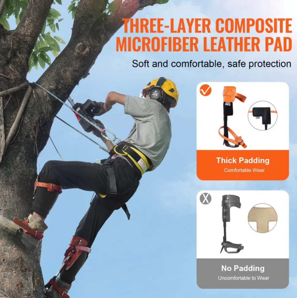 VEVOR Tree Climbing Spikes, 1 Pair Alloy Steel Climbing Spurs, 350lbs Load Capacity Tree Climbing Gear with Straps and Spike Protectors, Arborist Equipment for Climbers, Hunting, Fruit Picking, Orange