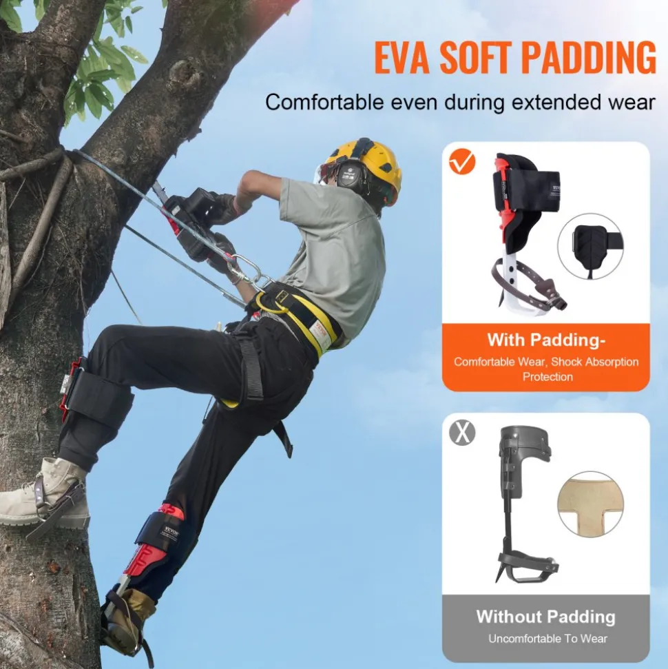 VEVOR Tree Climbing Spikes, 1 Pair Alloy Steel Climbing Spurs, 350lbs Load Capacity Tree Climbing Gear with Straps and Spike Protectors, Arborist Equipment for Climbers, Hunting, Fruit Picking, Brown