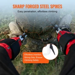 VEVOR Tree Climbing Spikes, 1 Pair Alloy Steel Climbing Spurs, 350lbs Load Capacity Tree Climbing Gear with Straps and Spike Protectors, Arborist Equipment for Climbers, Hunting, Fruit Picking, Brown