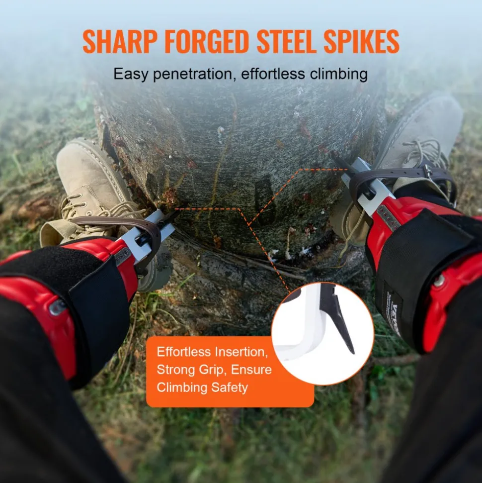 VEVOR Tree Climbing Spikes, 1 Pair Alloy Steel Climbing Spurs, 350lbs Load Capacity Tree Climbing Gear with Straps and Spike Protectors, Arborist Equipment for Climbers, Hunting, Fruit Picking, Brown