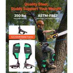 VEVOR Tree Climbing Spikes Set, Height-Adjustable Tree Climbing Gear with Straps & Spike Protectors, 350 lbs Load Capacity, Heavy Duty Steel Climb Spurs Arborist Equipment for Fruit Picking Hunting