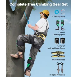 VEVOR Tree Climbing Spikes Set, Height-Adjustable Tree Climbing Gear with Straps & Spike Protectors, 350 lbs Load Capacity, Heavy Duty Steel Climb Spurs Arborist Equipment for Fruit Picking Hunting
