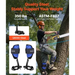 VEVOR Tree Climbing Spikes Set, Height-Adjustable Tree Climbing Gear with Straps & Waist Harness, 350 lbs Load Capacity, Heavy Duty Steel Climb Spurs Arborist Equipment for Fruit Picking Hunting