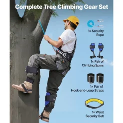 VEVOR Tree Climbing Spikes Set, Height-Adjustable Tree Climbing Gear with Straps & Waist Harness, 350 lbs Load Capacity, Heavy Duty Steel Climb Spurs Arborist Equipment for Fruit Picking Hunting