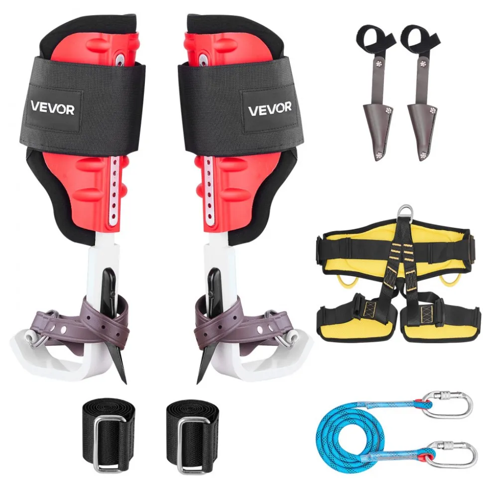 VEVOR Tree Climbing Spikes Set, Height-Adjustable Tree Climbing Gear with Straps & Harness, 350 lbs Load Capacity, Heavy Duty Steel Climb Spurs Arborist Equipment for Fruit Picking Hunting