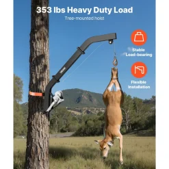 VEVOR Tree Mounted Deer Hoist, 353 lbs Load Capacity, Hunting Game Hoist Winch Lift with Ratchet Strap, Heavy Duty Deer Hanger for Skinning, Cleaning, Hanging Feed, and Field Dressing, Black