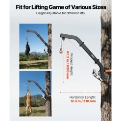 VEVOR Tree Mounted Deer Hoist, 353 lbs Load Capacity, Hunting Game Hoist Winch Lift with Ratchet Strap, Heavy Duty Deer Hanger for Skinning, Cleaning, Hanging Feed, and Field Dressing, Black