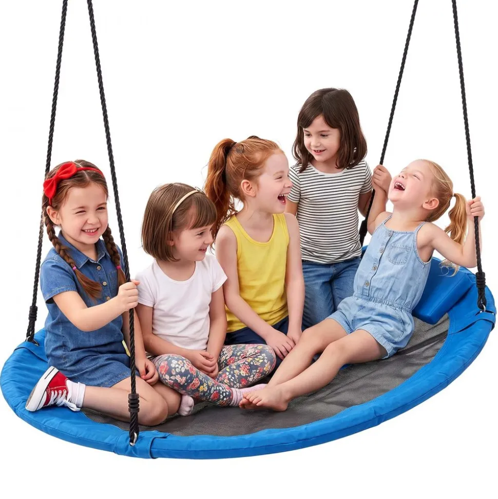 VEVOR Tree Swing 60" Saucer Swing for Kids & Adults 700 lbs Weight Capacity, for Backyard Outdoor & Indoor, 360° Rotation, 900D Oxford Fabric Round Seat with 2 Hanging Straps & Adjustable Ropes, Blue