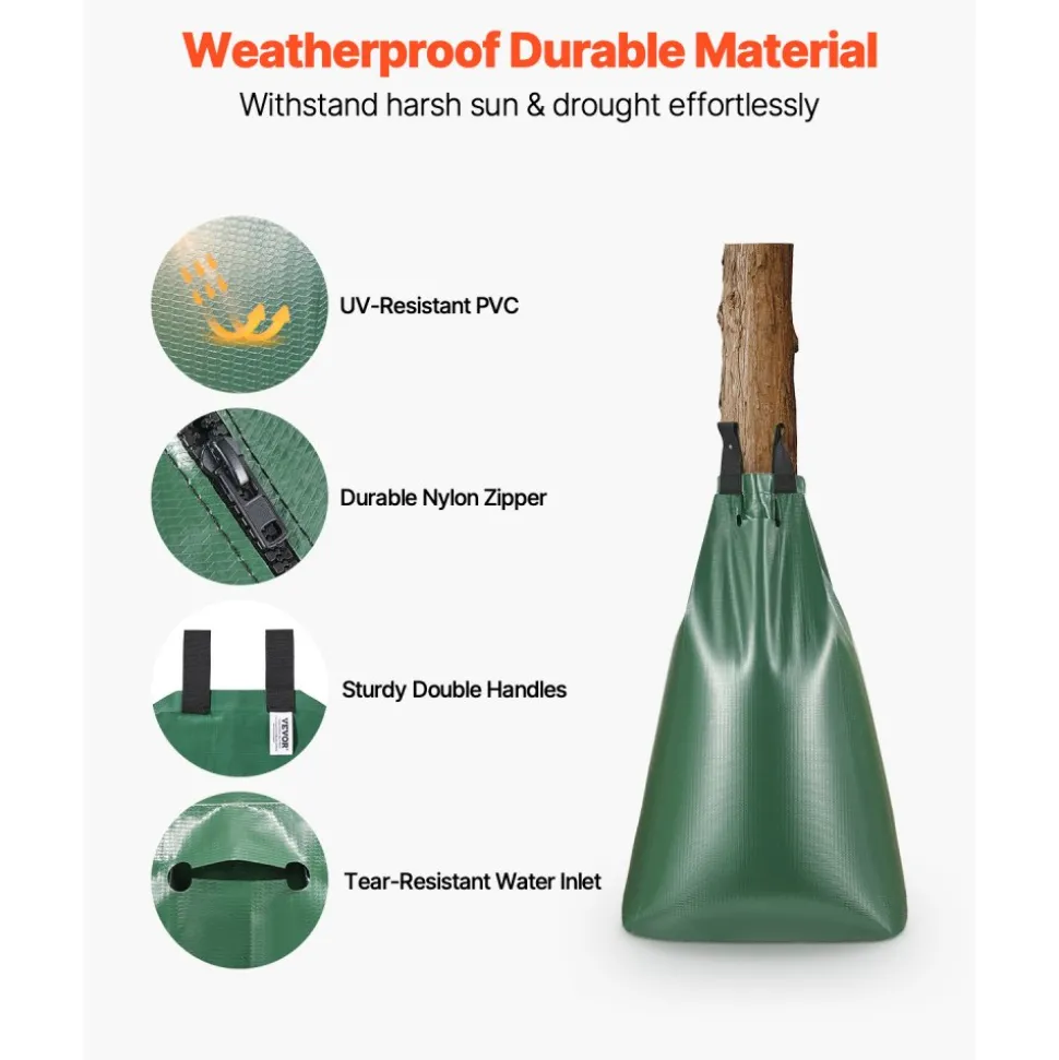 VEVOR Tree Watering Bag, 3 Packs 20 Gallons Watering Bags for New Trees, 5-9 Hours Slow Release Refillable Tree Drip Irrigation Bags with Zipper, Durable Tree Watering System for Deep Root Targeting