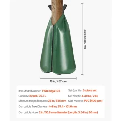 VEVOR Tree Watering Bag, 3 Packs 20 Gallons Watering Bags for New Trees, 5-9 Hours Slow Release Refillable Tree Drip Irrigation Bags with Zipper, Durable Tree Watering System for Deep Root Targeting