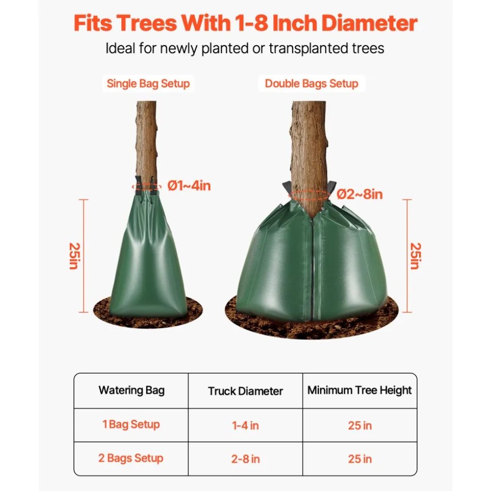 VEVOR Tree Watering Bag, 3 Packs 20 Gallons Watering Bags for New Trees, 5-9 Hours Slow Release Refillable Tree Drip Irrigation Bags with Zipper, Durable Tree Watering System for Deep Root Targeting