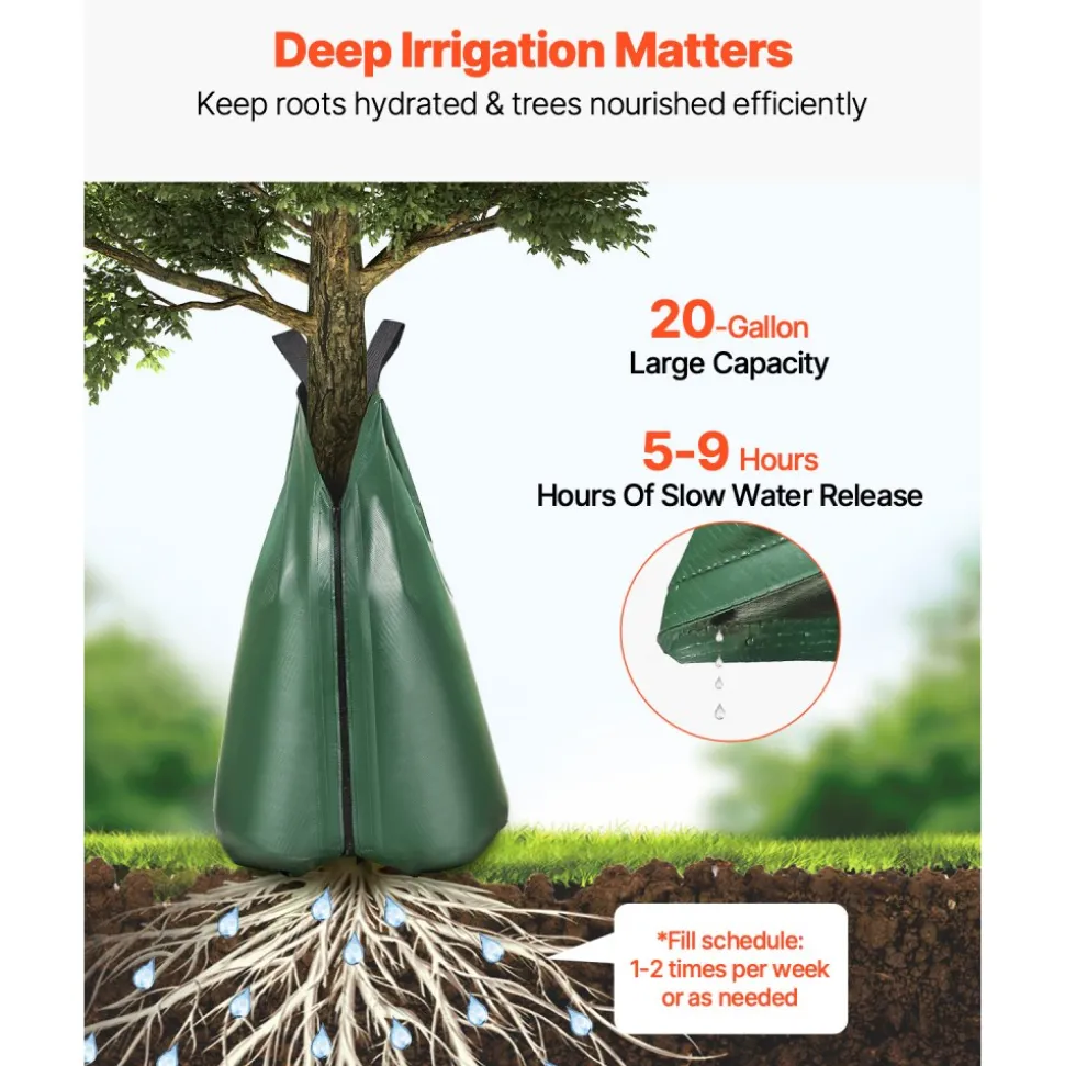 VEVOR Tree Watering Bag, 25 Packs 20 Gallons Watering Bags for New Trees, 5-9 Hours Slow Release Refillable Tree Drip Irrigation Bags with Zipper, Durable Tree Watering System for Deep Root Targeting
