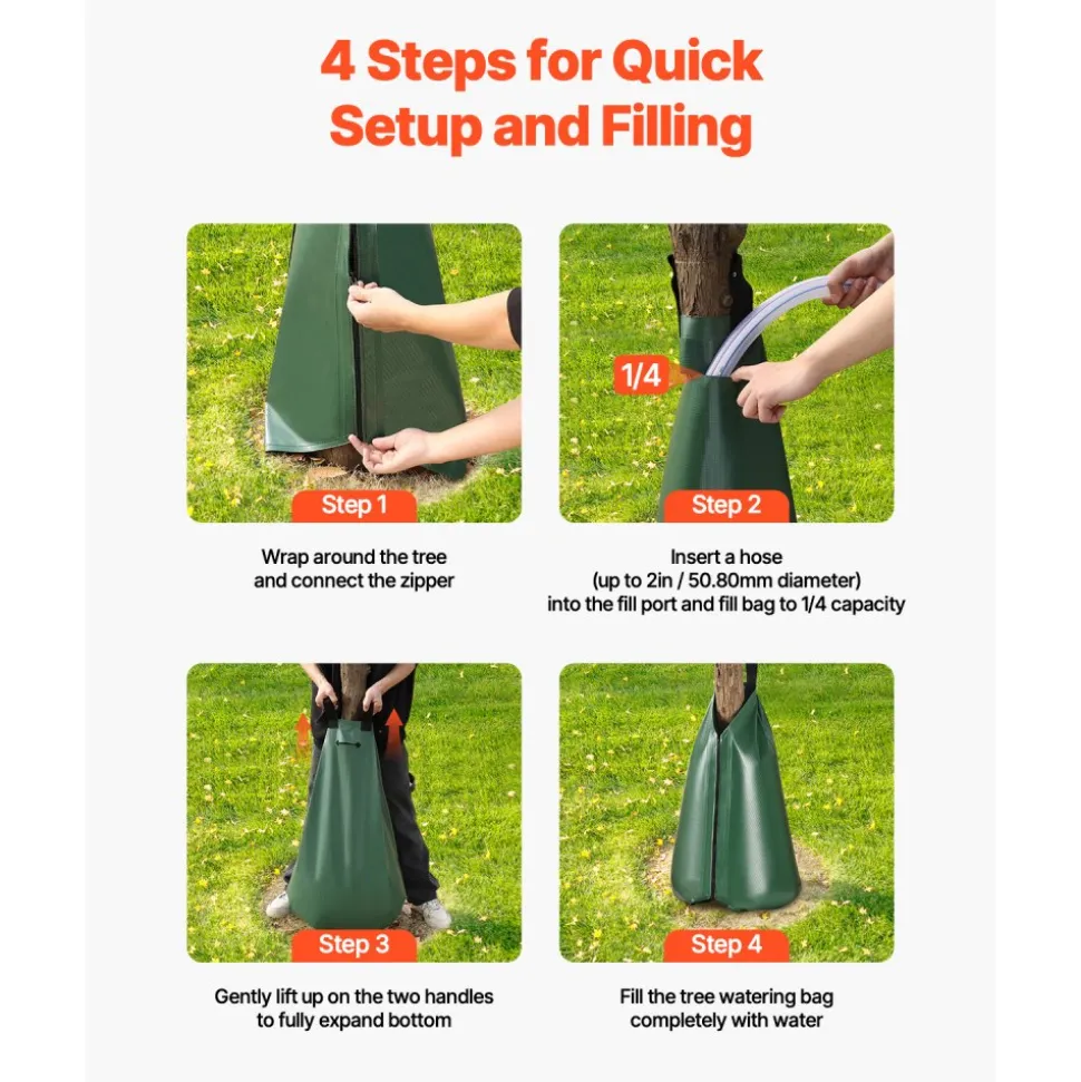 VEVOR Tree Watering Bag, 25 Packs 20 Gallons Watering Bags for New Trees, 5-9 Hours Slow Release Refillable Tree Drip Irrigation Bags with Zipper, Durable Tree Watering System for Deep Root Targeting