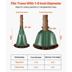 VEVOR Tree Watering Bag, 25 Packs 20 Gallons Watering Bags for New Trees, 5-9 Hours Slow Release Refillable Tree Drip Irrigation Bags with Zipper, Durable Tree Watering System for Deep Root Targeting