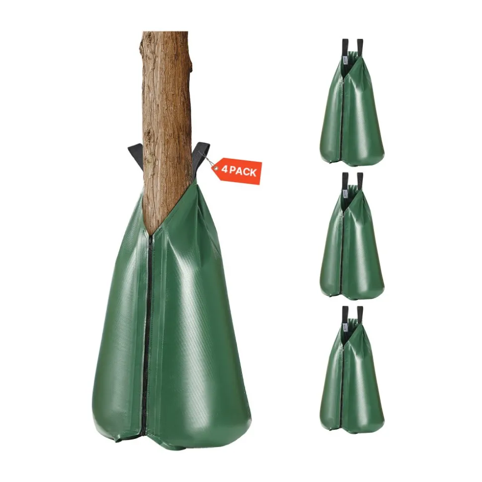 VEVOR Tree Watering Bag, 4 Packs 20 Gallons Watering Bags for New Trees, 5-9 Hours Slow Release Refillable Tree Drip Irrigation Bags with Zipper, Durable Tree Watering System for Deep Root Targeting