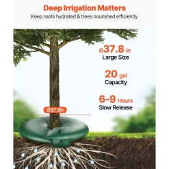 VEVOR Tree Watering Rings, 4 Pcs 20 Gallons Tree Watering Bags, 6-9 Hours Slow Release, Refillable Planting Water Bags, Water Saving, Heavy Duty Watering System for Shrub Tree Root Drip Irrigation
